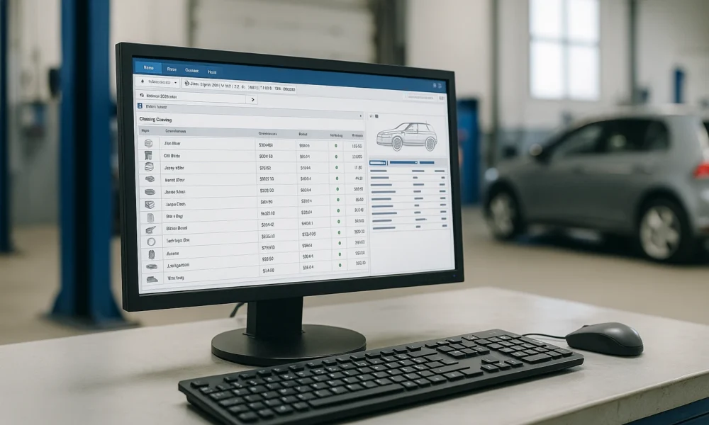 Écran affichant le catalogue électronique de pièces automobiles sur Autossimo