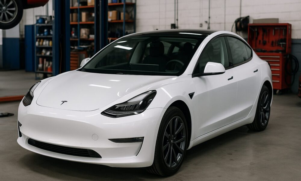 une Tesla Model 3 chez un carrossier certifié Tesla en Ile-de-France