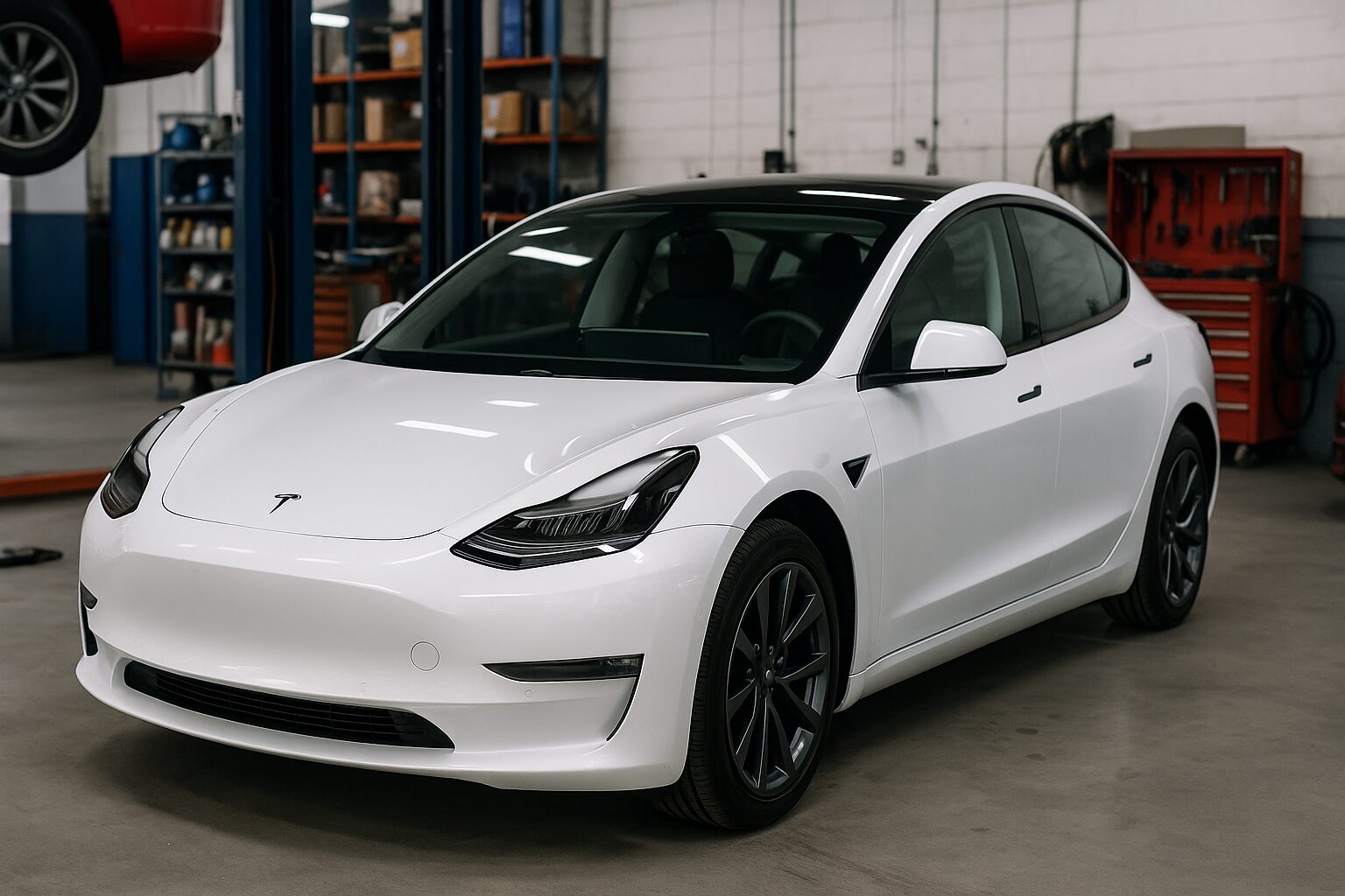 une Tesla Model 3 chez un carrossier certifié Tesla en Ile-de-France