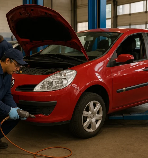 Renault Clio 3 rouge entretenue par garagiste de Solidarauto49
