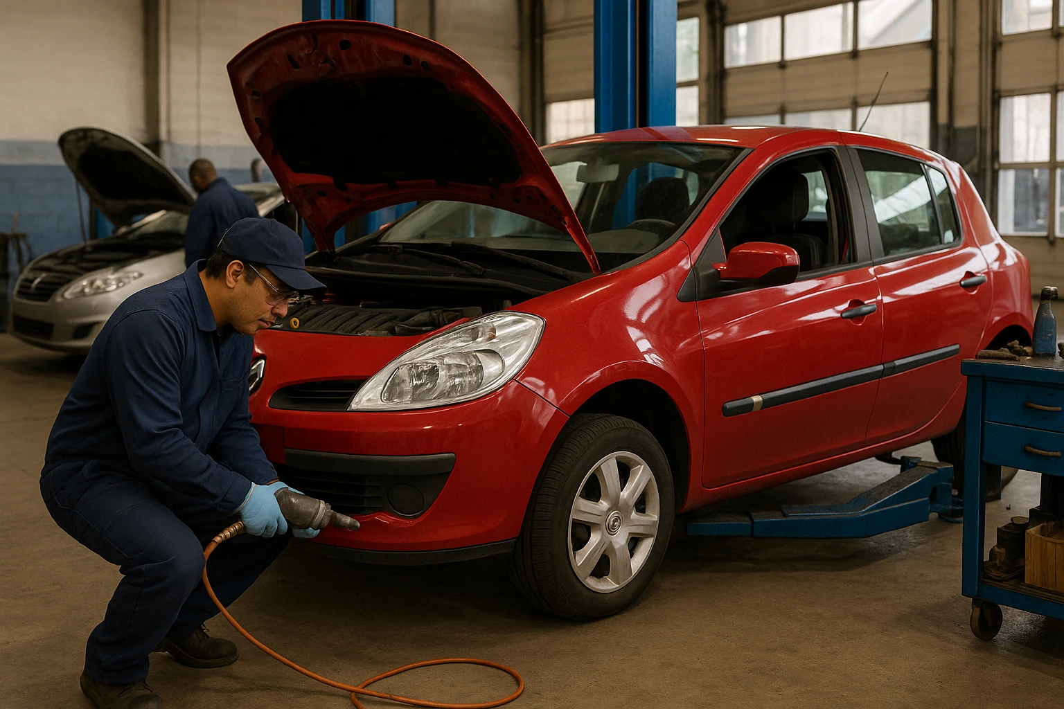 Solidarauto49 : un garage pas comme les autres Renault Clio 3 rouge entretenue par garagiste de Solidarauto49