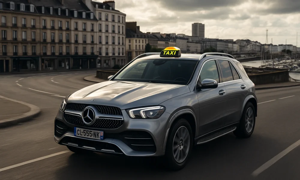 un taxi brestois en Mercedes grise