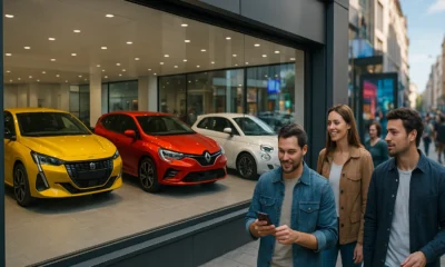 3 personnes qui passe devant la vitrine du showroom autodiscount.fr