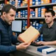 lient professionnel examinant une pièce auto dans un magasin spécialisé