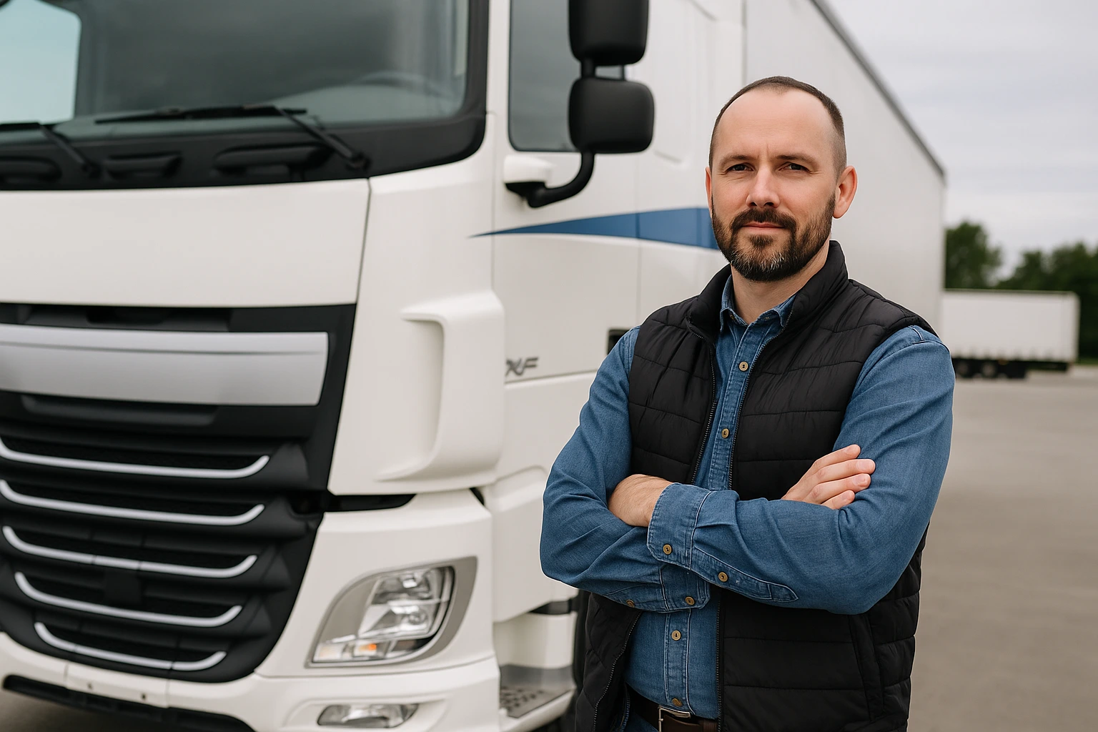 Hub Pro Transport : Le portail indispensable des conducteurs pros Conducteur poids lourd devant camion sur le site hub pro transport