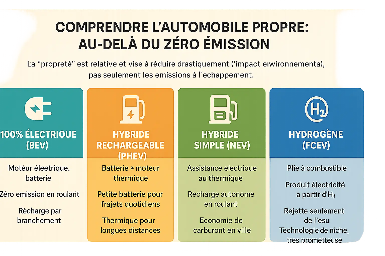 Illustration des différents types de véhicules propres