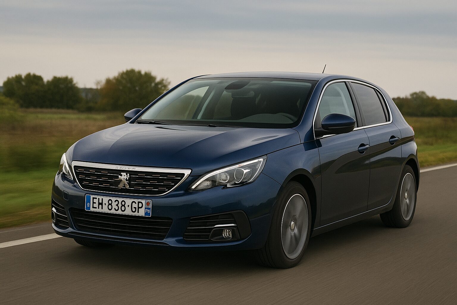 Peugeot 308 bleu équipé du moteur 1.5 BlueHDI