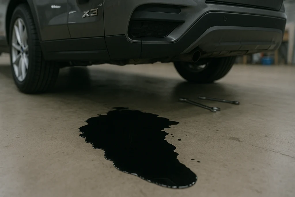 BMW X3 Pannes : Le Guide Complet des Problèmes Fréquents Fuite huile moteur BMW X3 tache noire garage sol béton