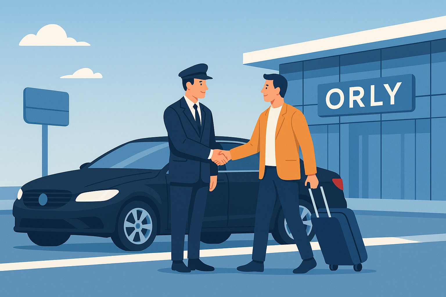 VTC Orly : le meilleur choix pour vos transferts aéroport Chauffeur VTC accueillant un voyageur à l’aéroport d’Orly lors d’une réservation VTC Orly