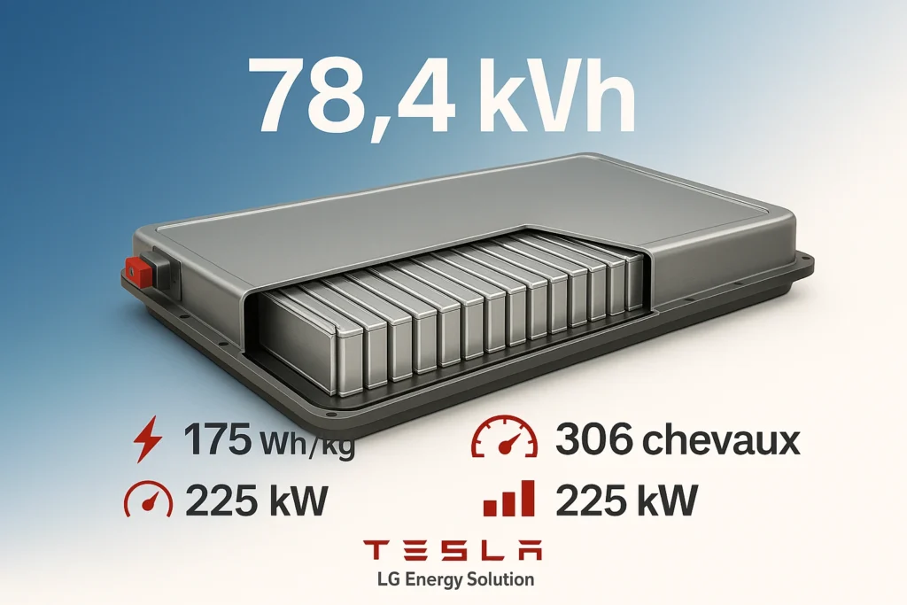 Tesla Model 3+ et Model Y L : révolution de l'autonomie Batterie LG Energy Solution 78,4 kWh de la Tesla Model 3+ avec 175 Wh/kg de densité énergétique