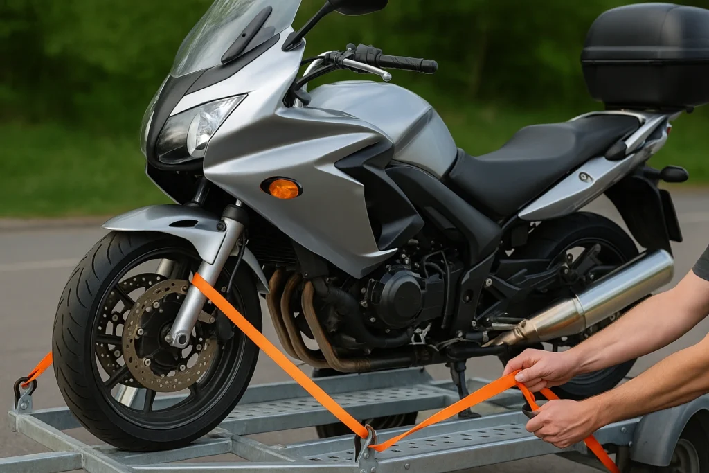 Besoin d'une remorque moto : le guide pour bien choisir un professionnel qui contrôle l’état des sangles ainsi que la tension de l’arrimage d'une remorque porte moto