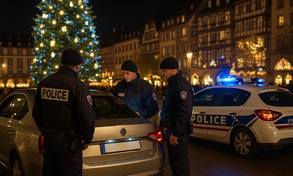 Police contrôlant les VTC au marché de Noël de Strasbourg