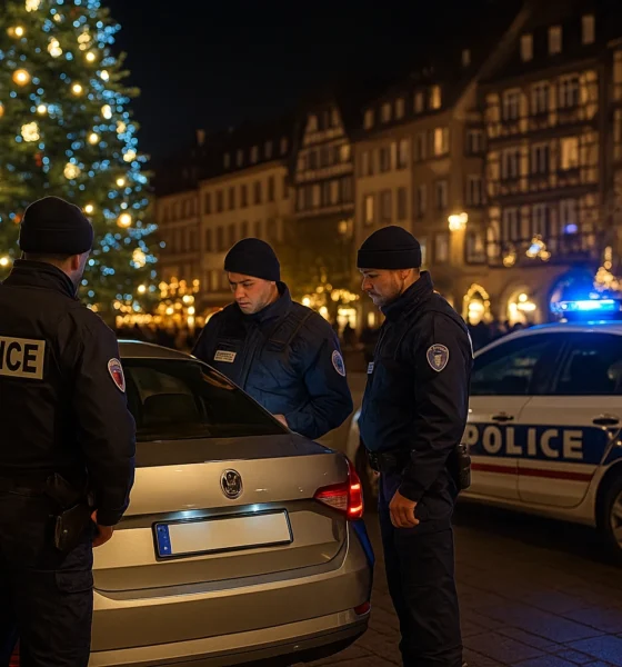 Police contrôlant les VTC au marché de Noël de Strasbourg