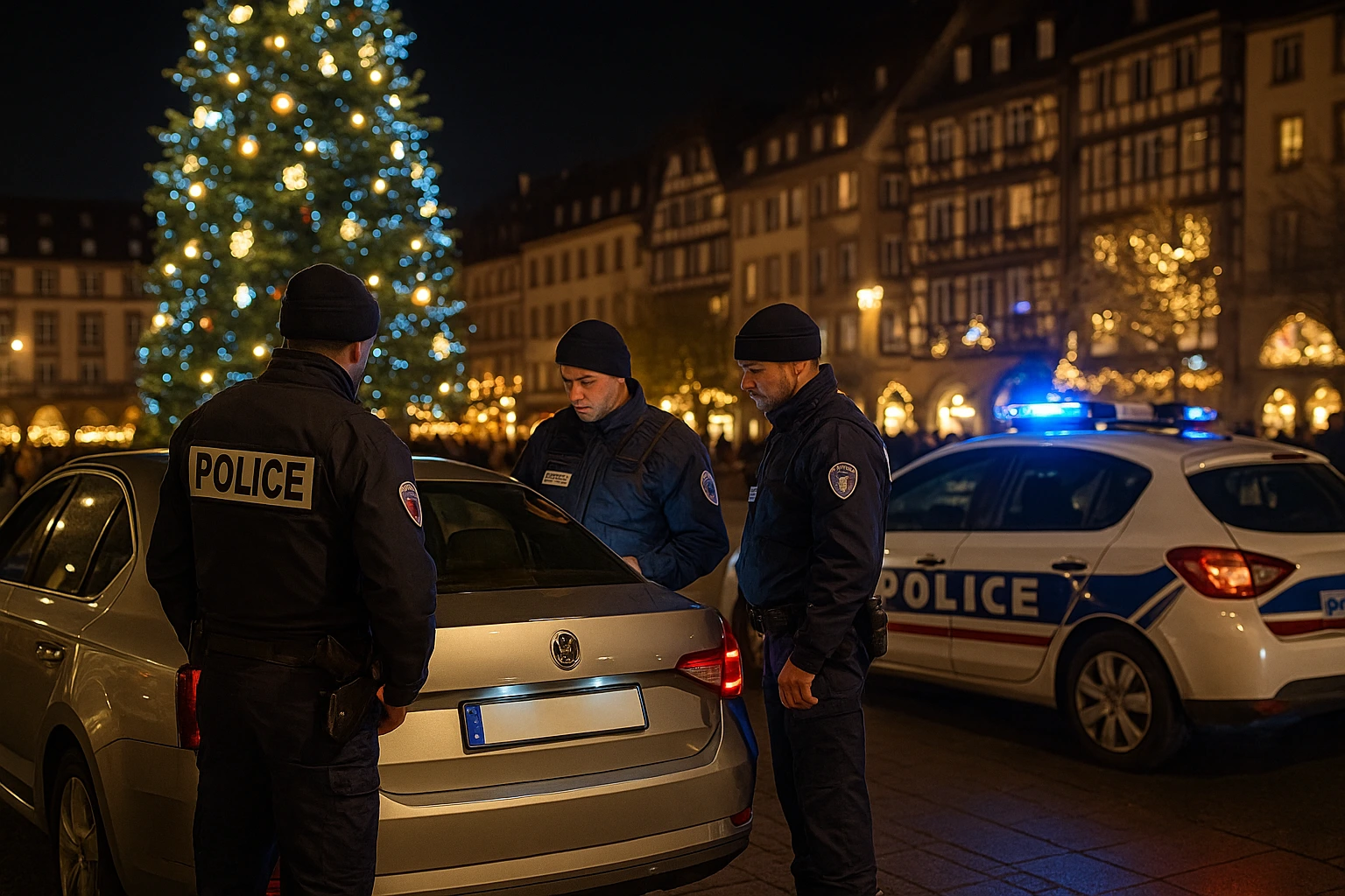 Police contrôlant les VTC au marché de Noël de Strasbourg