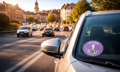 Vignette Crit’Air sur pare-brise d’une voiture circulant dans la ZFE de Rennes