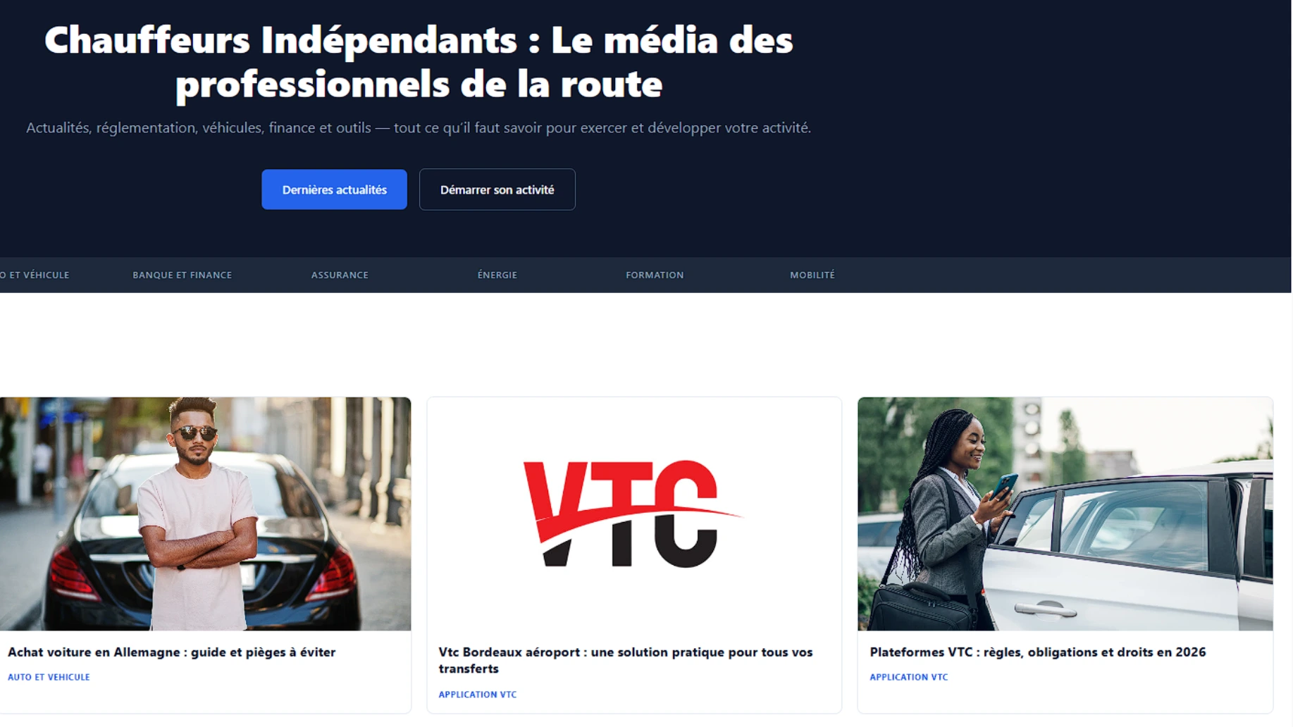 page d'accueil du site Chauffeurs-independants.fr