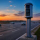 Radar de vitesse sur autoroute au crepuscule