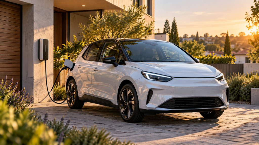 Voiture citadine électrique : comment bien la choisir ? Voiture electrique au coucher du soleil