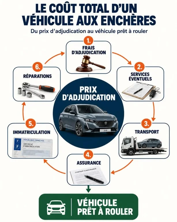 Infographie du coût total d’un achat en enchères automobiles