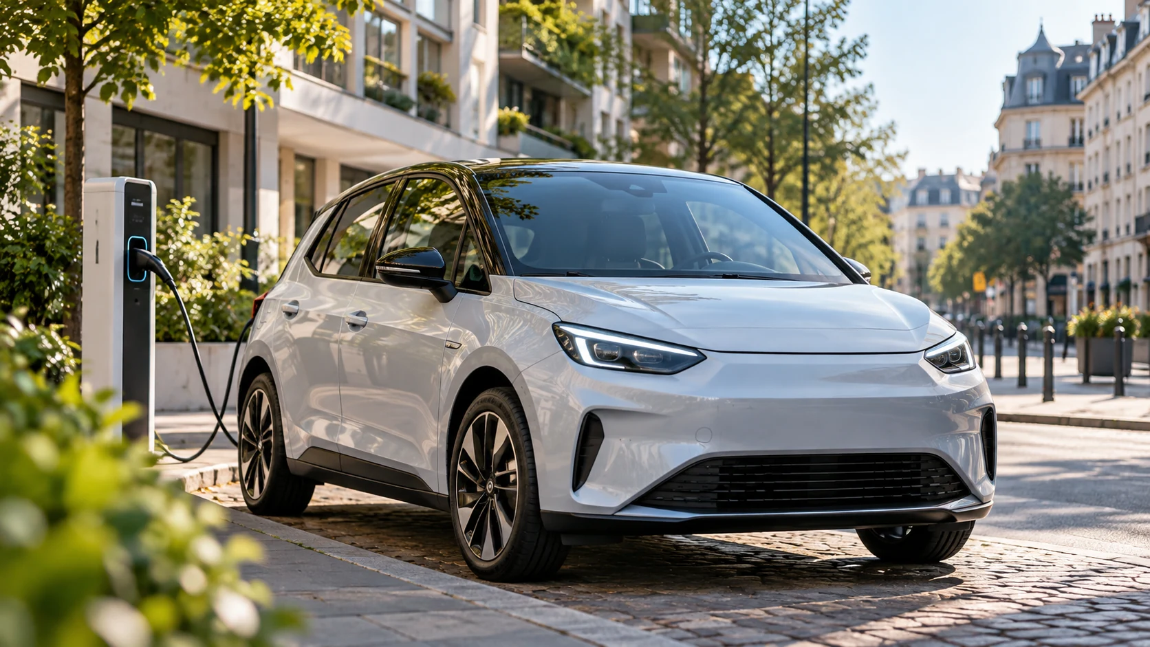 Voiture citadine électrique : comment bien la choisir ? une voiture citadine électrique blanche en charge